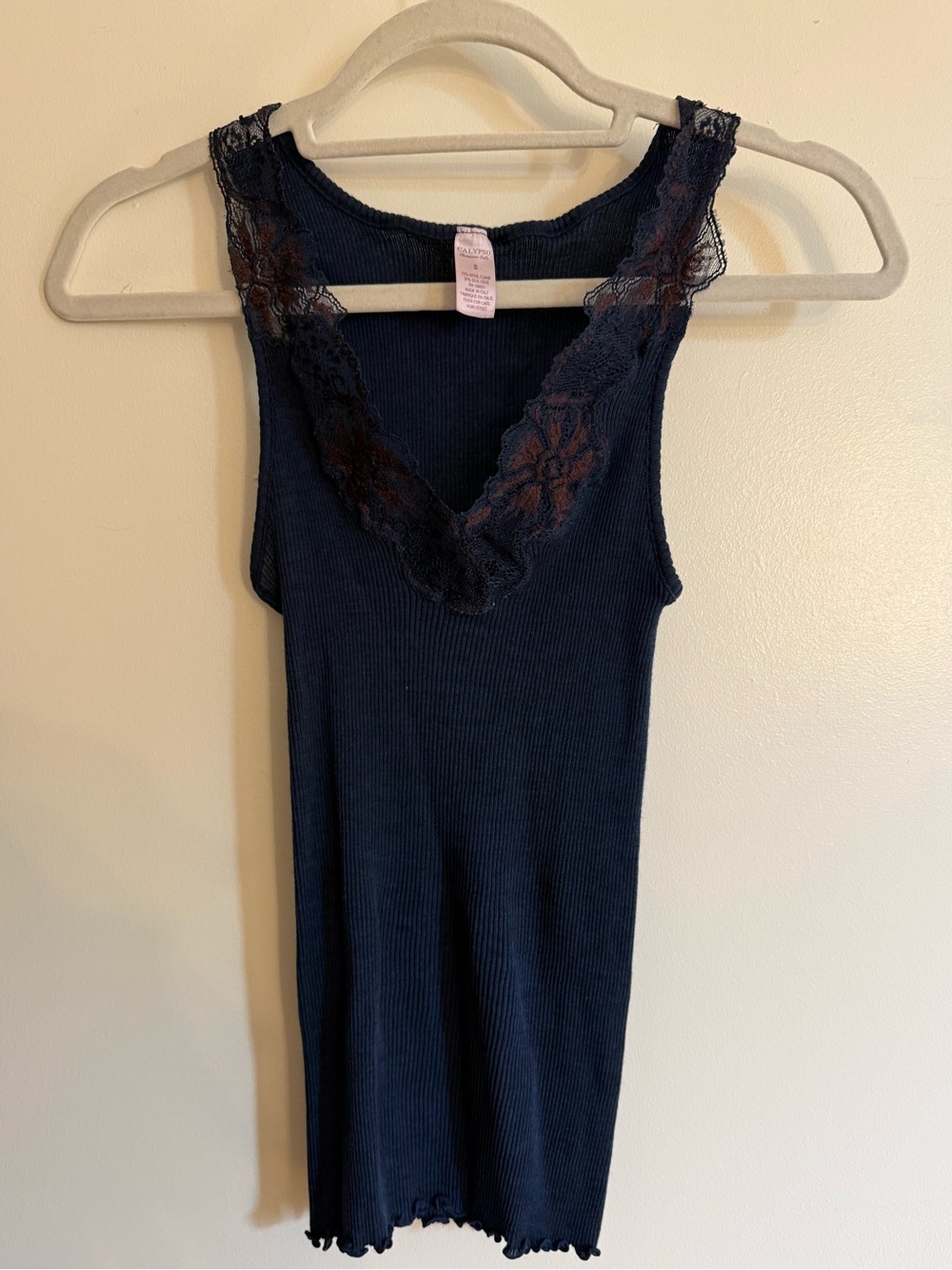 Calypso Wool Blend Lace Neck Ribbed Tank Top sz S